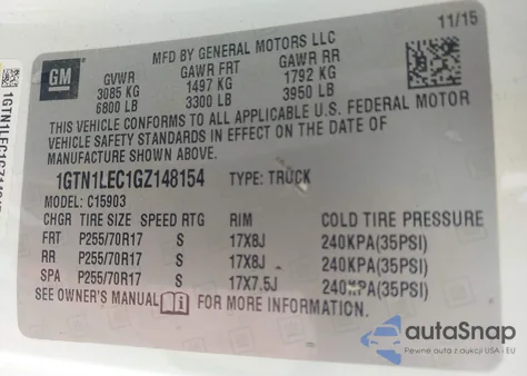 2016 GMC Sierra 1500 из США, поврежденный, VIN 1GTN1LEC1GZ148154